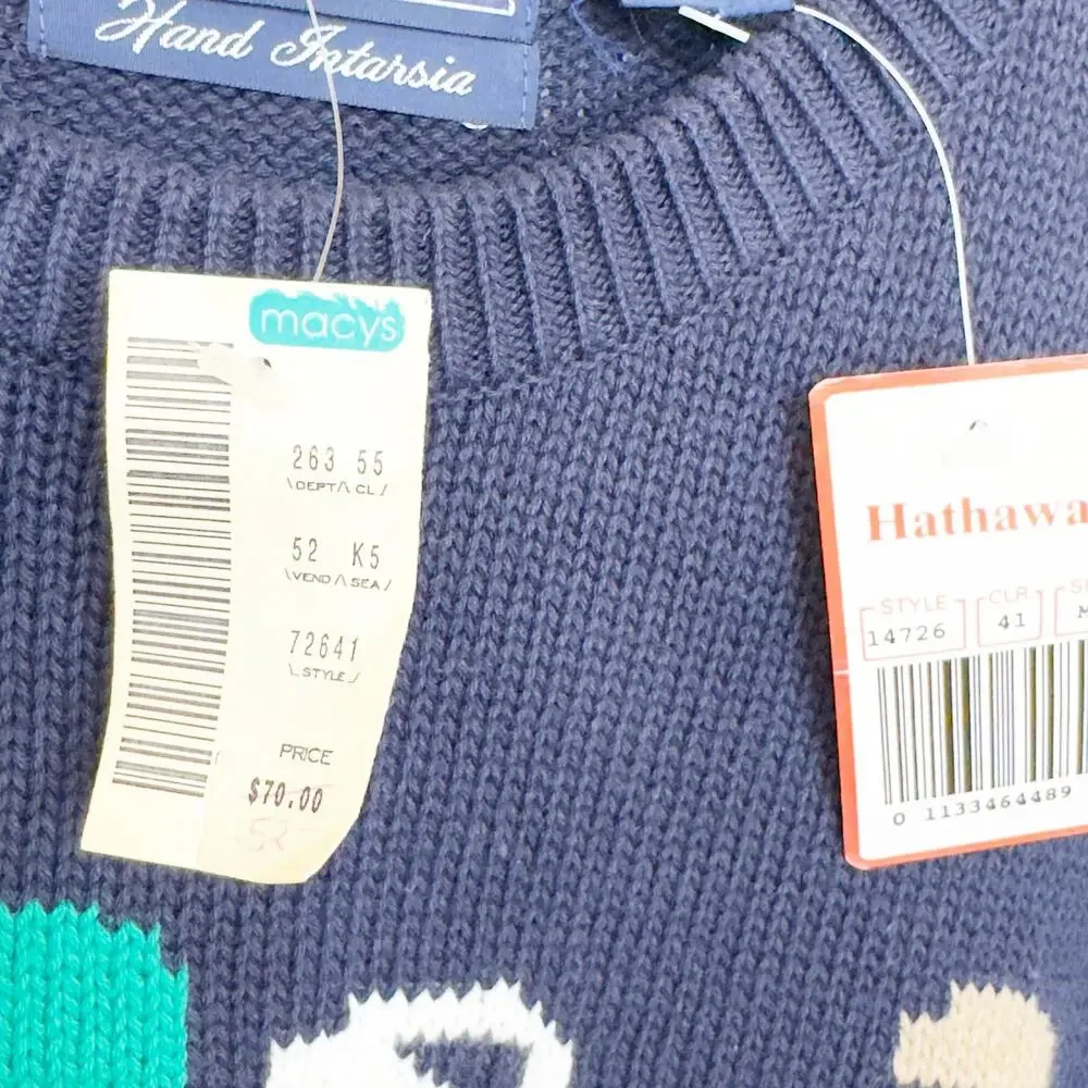 NWT Vintage Hathaway Golf Course Scene Navy Knit Sweater M